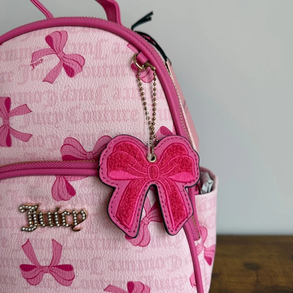New Juicy Couture Simply Sweet Pink Bow Backpack Cute Coquette Gold Charm